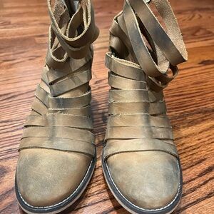Free People Brown Strappy Ankle Boots